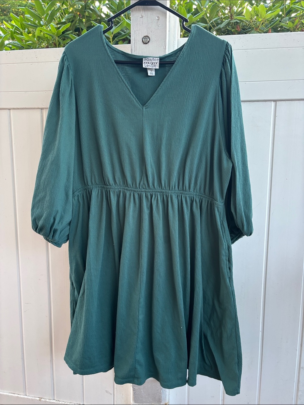 Ava & Viv Teal Peasant-Style V-Neck Dress